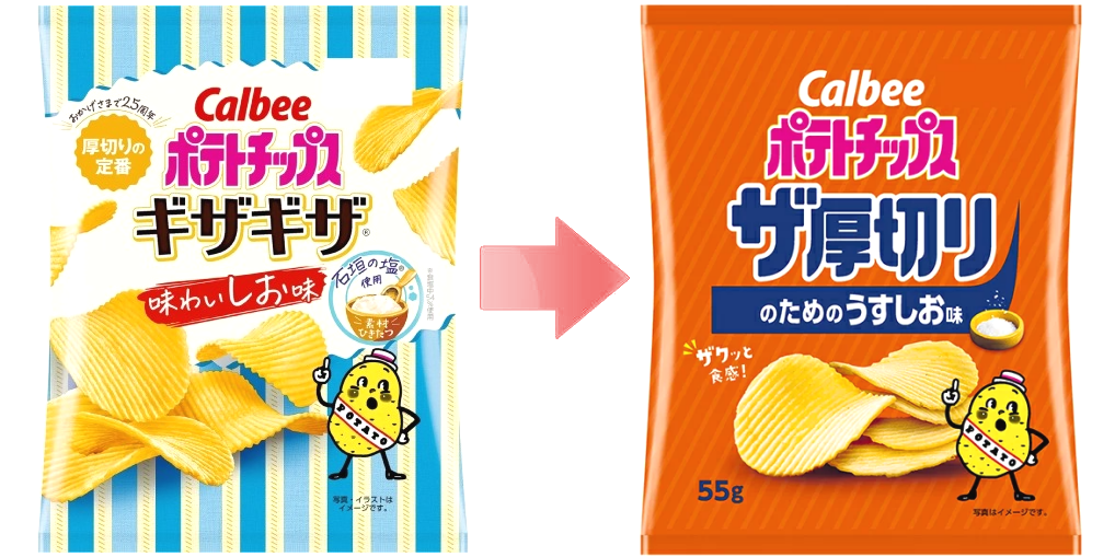 ポテトチップスギザギザをポテトチップスザ厚切りにリニューアル